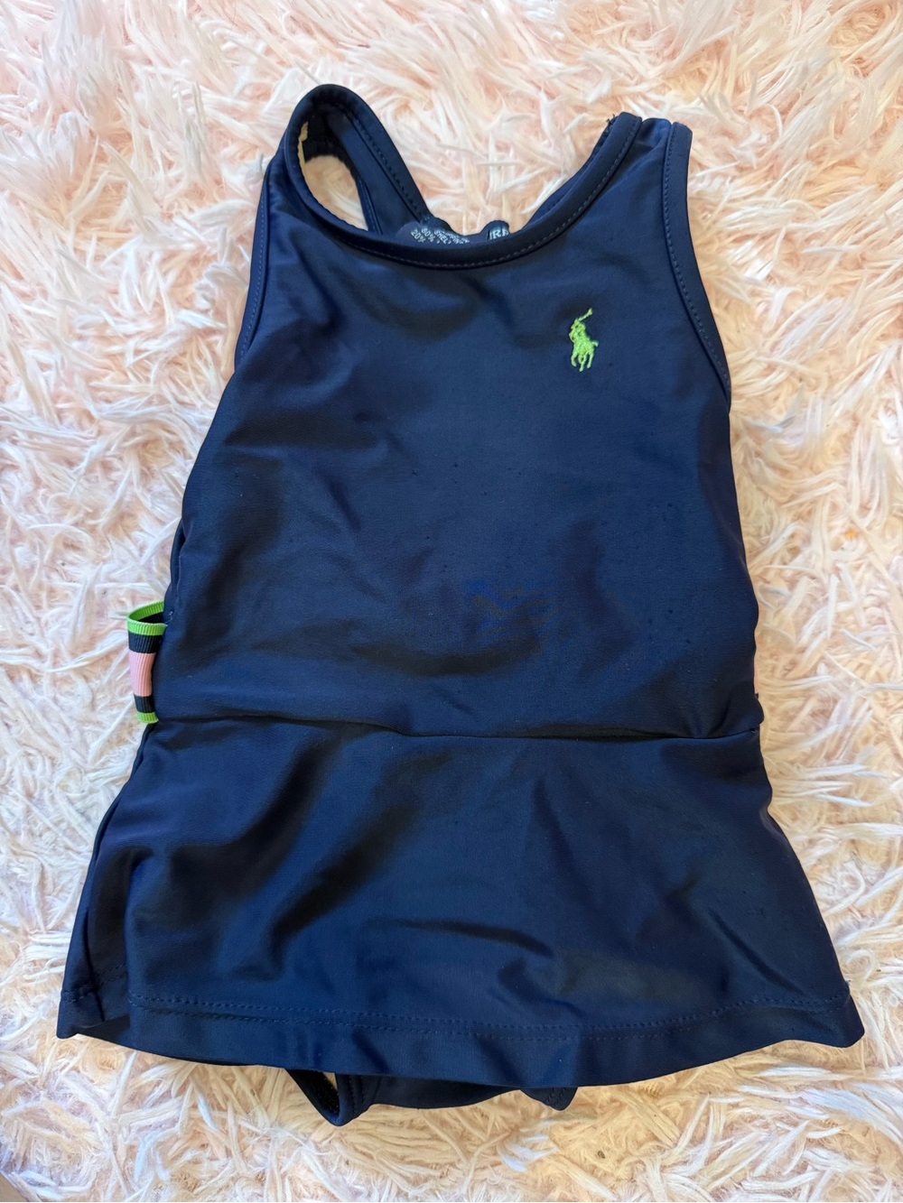 Baby Polo Ralph Lauren Navy Tank One-Piece Swimsuit with Lime Pony Logo